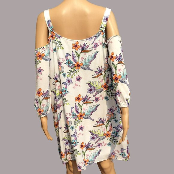 Caribbean Joe Size M Floral Cold-Shoulder Dress Floral Beach Tropical Vacation - Picture 2 of 12